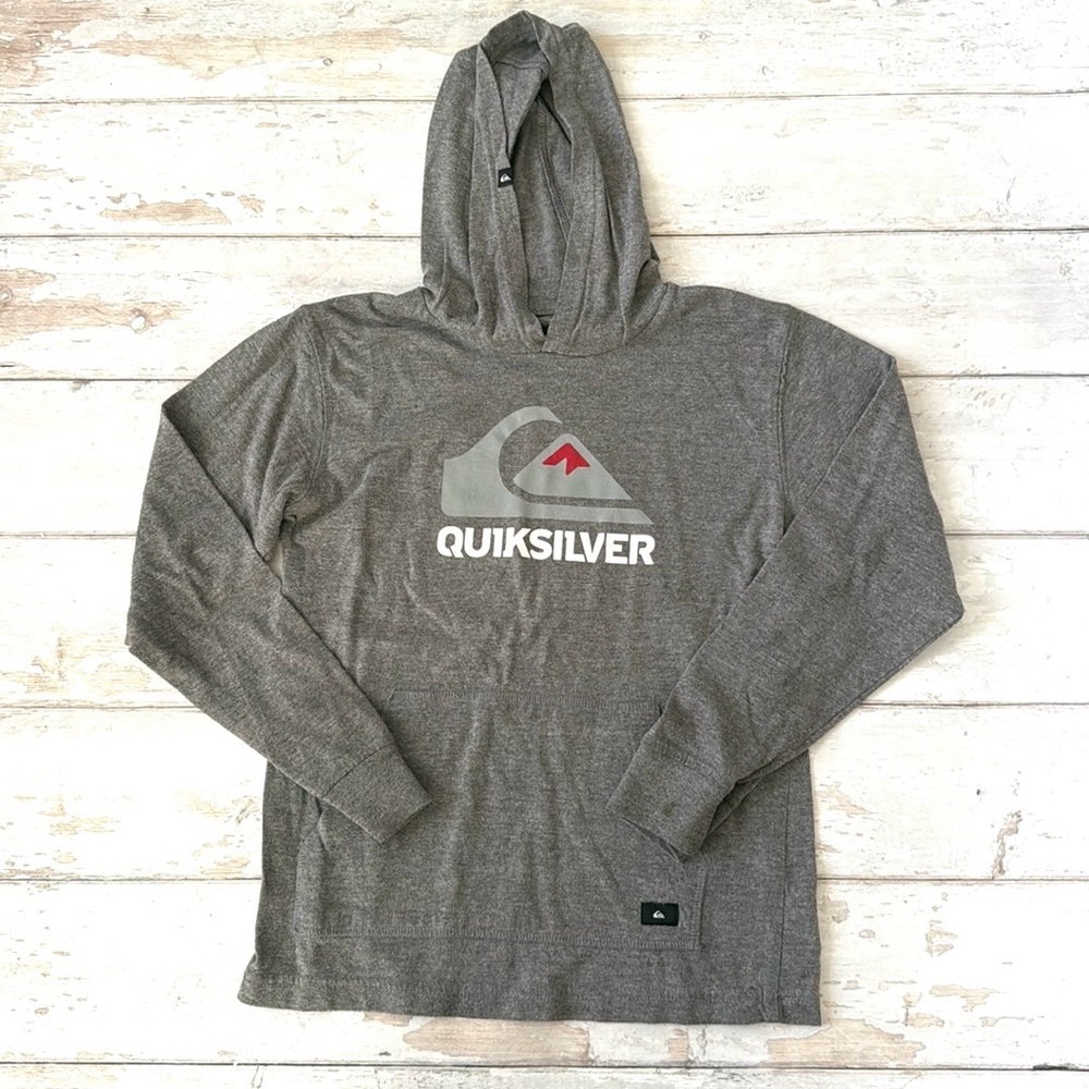 Quiksilver Boys 7/8 Hoodie Long Sleeve Top Kids Shirt Gray Lightweight Size 7 8